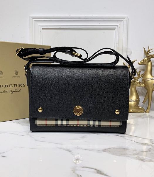 Burberry Vintage Check Note Canvas With Black Original Real Leather Crossbody Bag