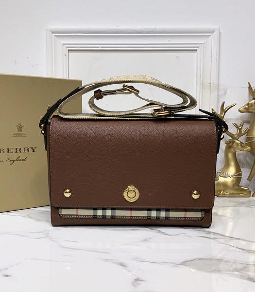 Burberry Vintage Check Note Canvas With Brown Original Real Leather Crossbody Bag