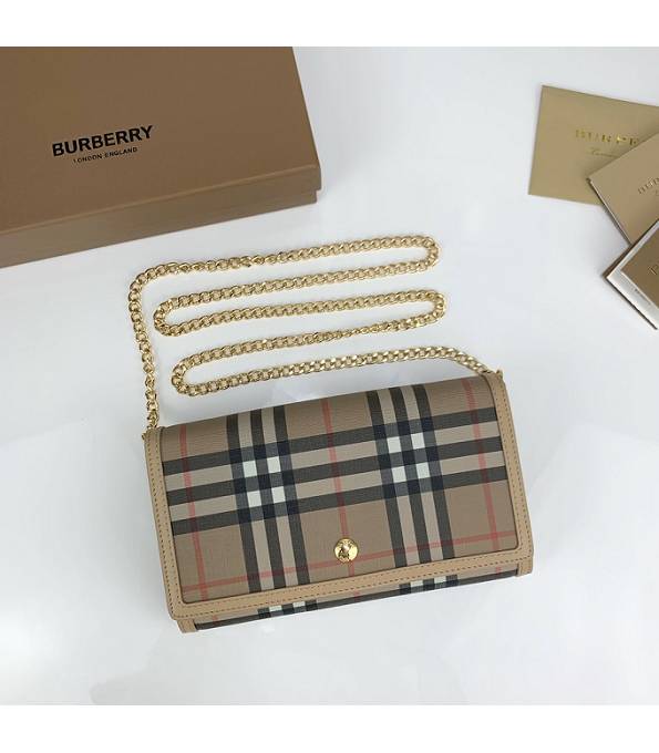 Burberry Vintage Check With Apricot Original Leather Wallet With Golden Chain-1