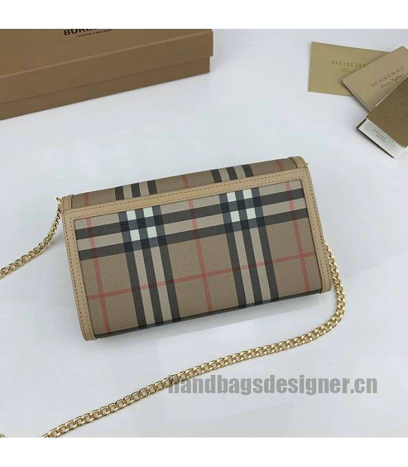 Burberry Vintage Check With Apricot Original Leather Wallet With Golden Chain-2