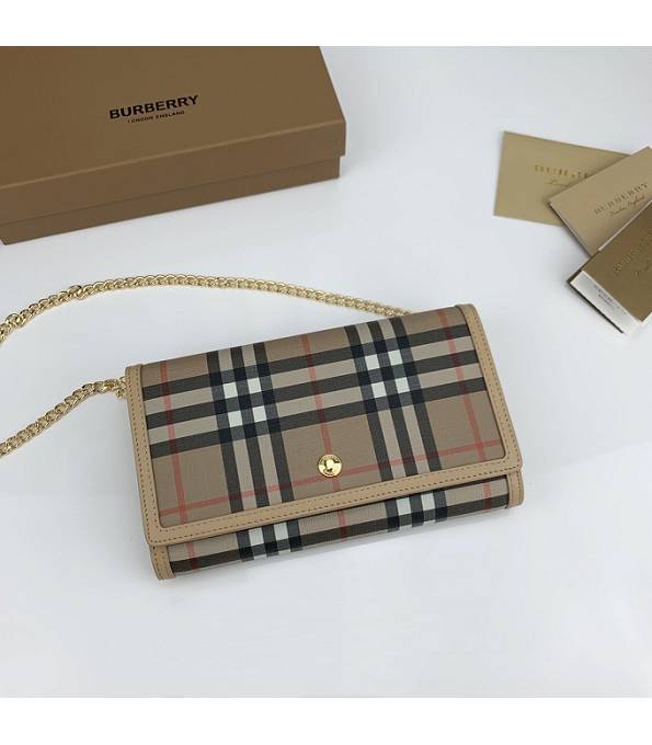 Burberry Vintage Check With Apricot Original Leather Wallet With Golden Chain-3