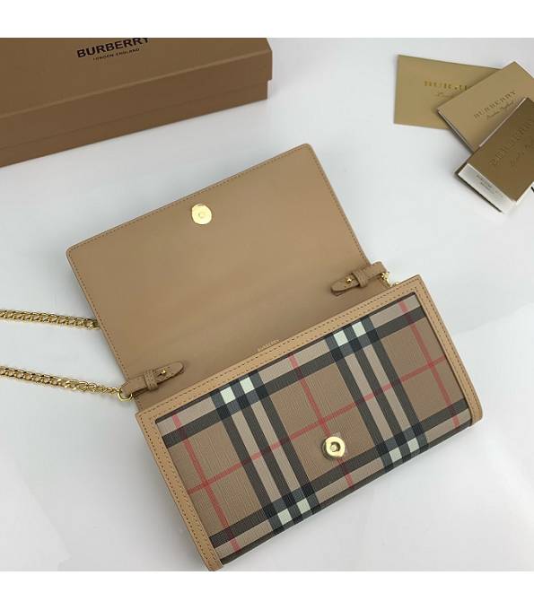 Burberry Vintage Check With Apricot Original Leather Wallet With Golden Chain-6