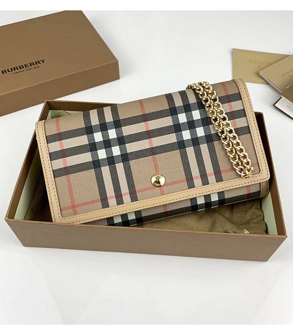 Burberry Vintage Check With Apricot Original Leather Wallet With Golden Chain