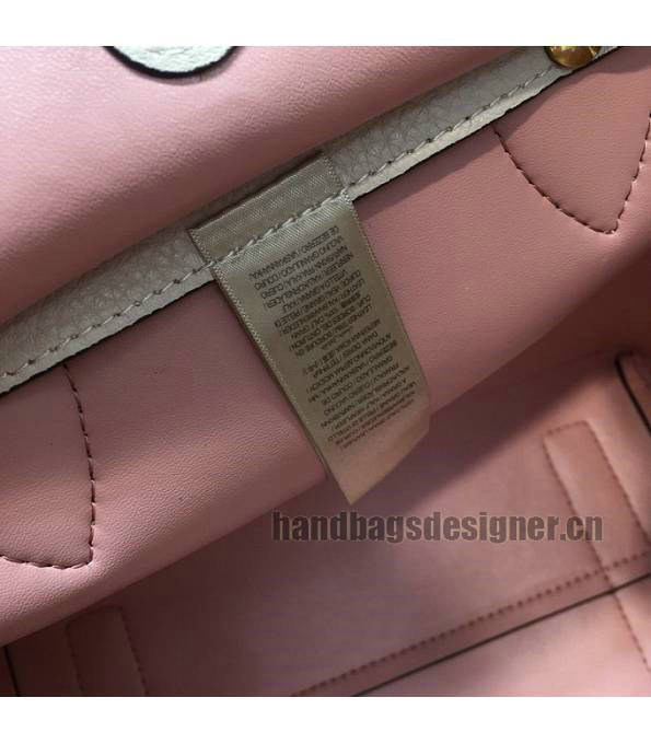 Burberry White/Pink Original Litchi Veins Leather Small Belt Tote Bag-6