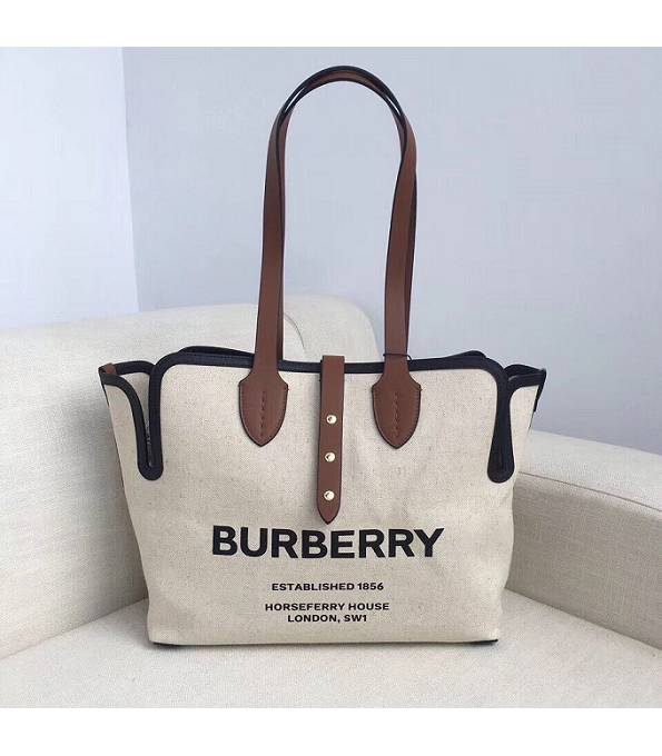 Burberry White Soft Cotton Canvas With Brown Original Medium Belt Bag