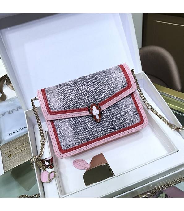 Bvlgari Grey Original Snake Veins Leather Pink Welting Leather Serpenti Diamond Blast Mini Bag