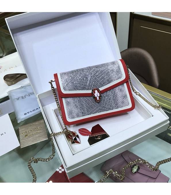 Bvlgari Grey Original Snake Veins Leather Red Welting Leather Serpenti Diamond Blast Mini Bag