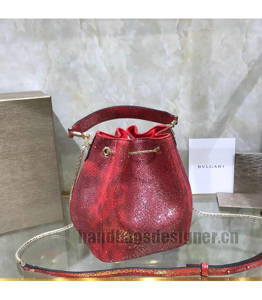 Bvlgari Real Python Leather Serpenti Forever Bucket Bag Red-3