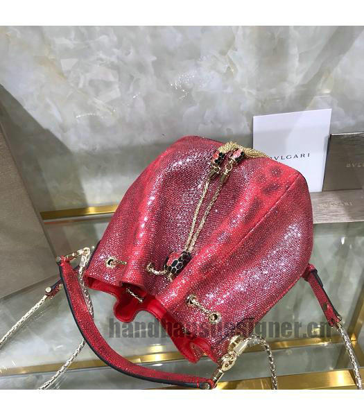 Bvlgari Real Python Leather Serpenti Forever Bucket Bag Red-4