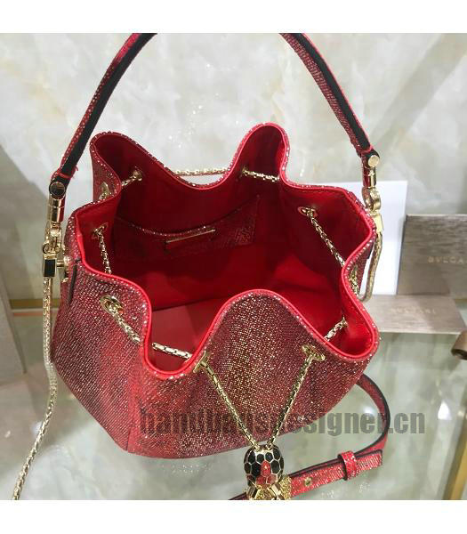 Bvlgari Real Python Leather Serpenti Forever Bucket Bag Red-7