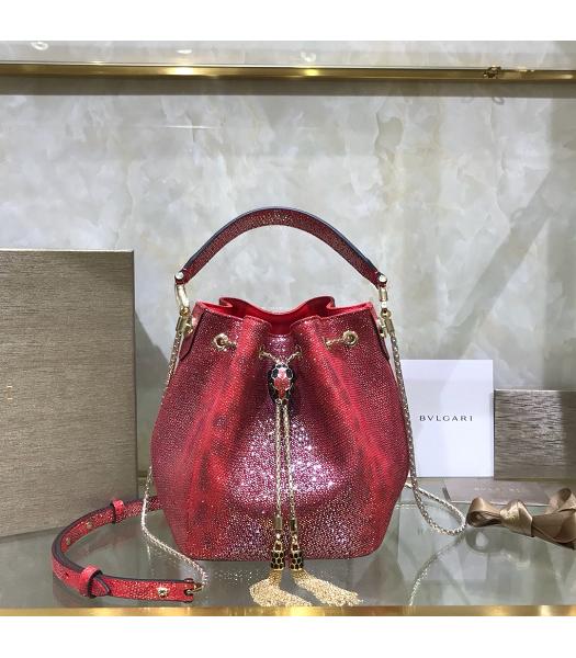 Bvlgari Real Python Leather Serpenti Forever Bucket Bag Red