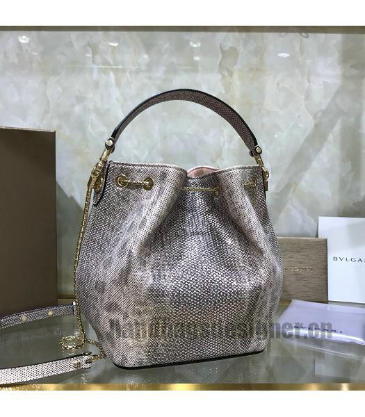 Bvlgari Real Python Leather Serpenti Forever Bucket Bag Silver-3