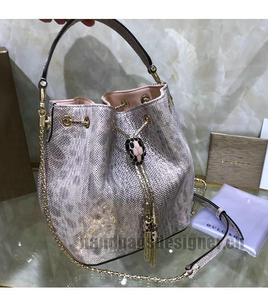 Bvlgari Real Python Leather Serpenti Forever Bucket Bag Silver-5