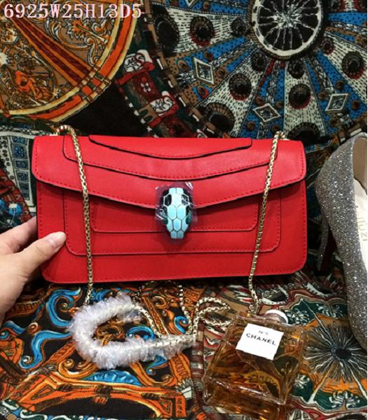 Bvlgari Red Original Leather 25cm Chains Bag