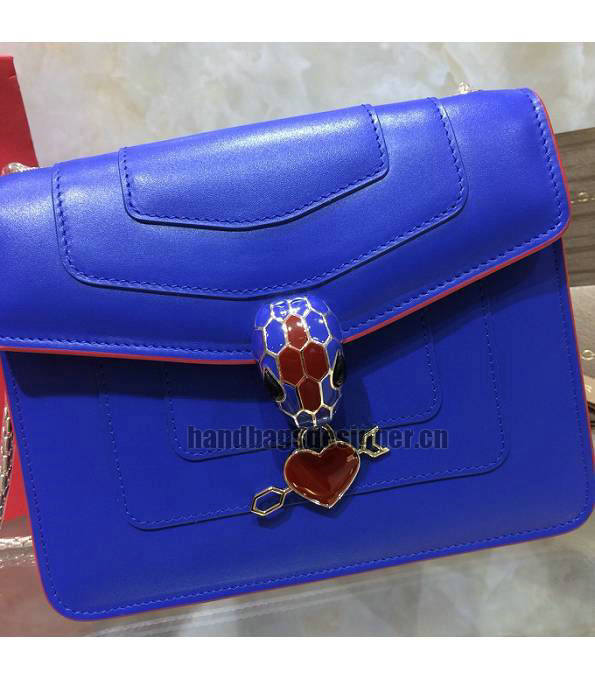 Bvlgari Serpenti Forever Blue Original Calfskin Leather Red Welting Leather 20cm Mini Chains Bag-2