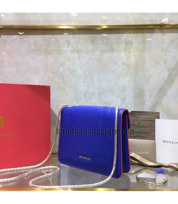 Bvlgari Serpenti Forever Blue Original Calfskin Leather Red Welting Leather 20cm Mini Chains Bag-3