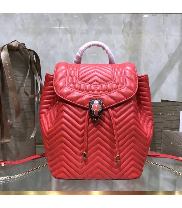 Bvlgari Serpenti Forever Red Original Quilted Calfskin Leather Backpack