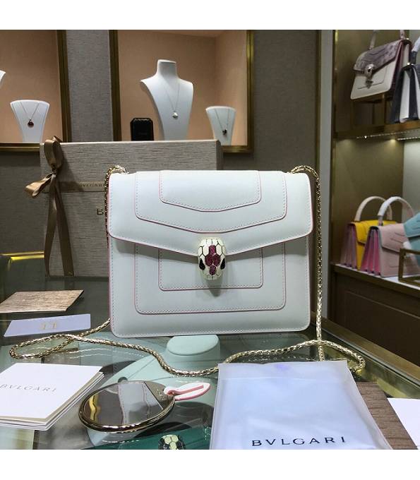 Bvlgari Serpenti Forever White Original Calfskin Leather Pink Welting Leather 20cm Mini Chains Bag