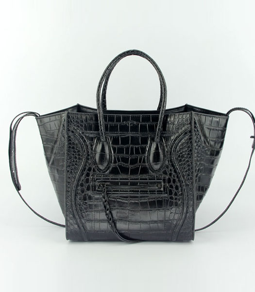 Celine 30cm Tote Bag in Black Croc Veins Leather