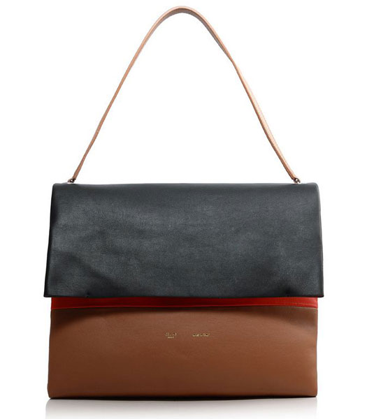Celine All Soft In Calfskin Shoulder Bag Black/Orange/Light Coffee