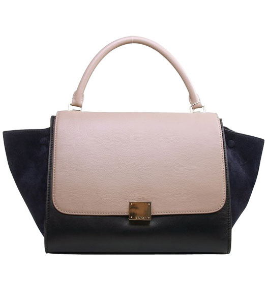 Celine ApricotBlack Imported Leather With Sapphire Blue Suede Leather Stamped Trapeze Bag