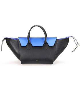 Celine Black/Blue Imported Leather Small Tote Bag