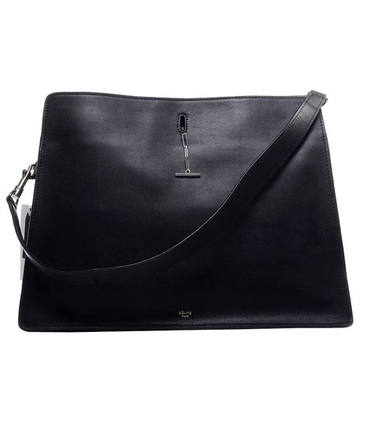 Celine Black Imported Leather Large Shoulder Bag