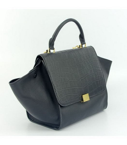 Celine Black Imported Leather with Croc Veins Square Bag-1