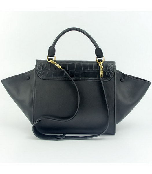 Celine Black Imported Leather with Croc Veins Square Bag-2
