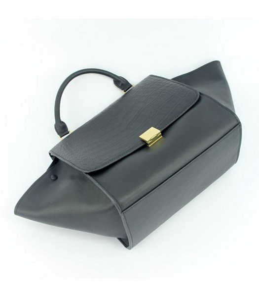 Celine Black Imported Leather with Croc Veins Square Bag-3