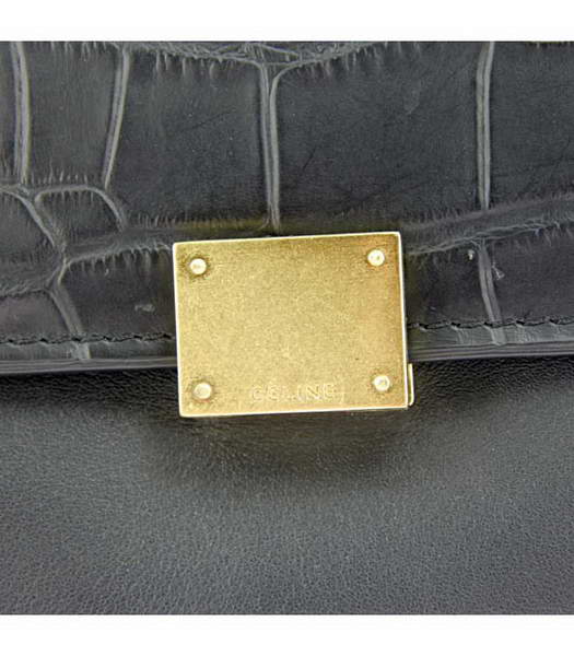 Celine Black Imported Leather with Croc Veins Square Bag-4