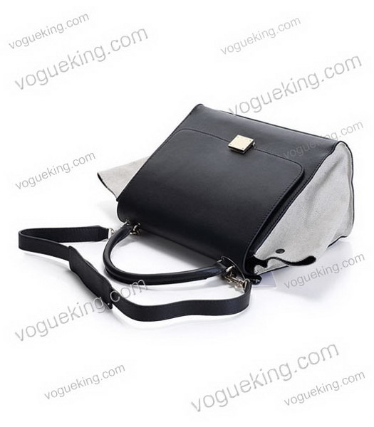Celine Black Imported LeatherOffwhite Fabric Stamped Trapeze Bag-2