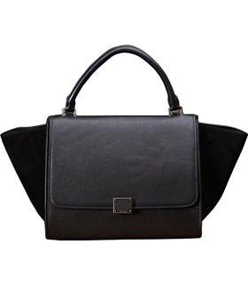 Celine Black Litchi Pattern/Suede Leather Mini Stamped Trapeze Bag