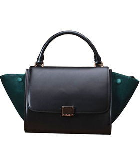 Celine Black Original With Dark Green Suede Leather Mini Stamped Trapeze Bag