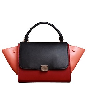 Celine BlackBrownLight Coffee Leather Stamped Trapeze Bag