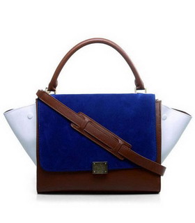 Celine Blue SuedeLight Coffee Imported Leather Stamped Trapeze Bag