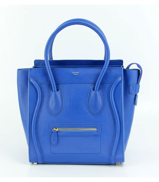 Celine Boston 30cm Smile Blue Suede with Napa Leather Tote Bag