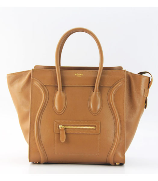 Celine Boston 30cm Smile Tote Handbag Apricot Oil Wax Leather