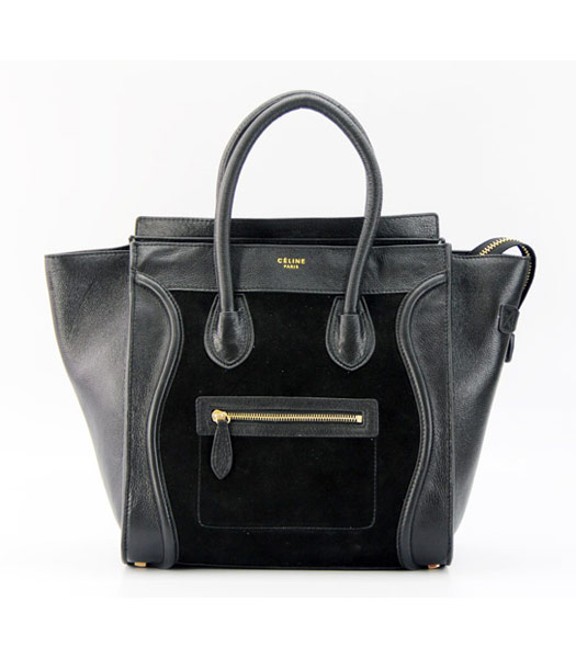 Celine Boston 30cm Smile Tote Handbag Black Calfskin Black Scrubing Leather