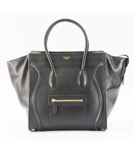 Celine Boston 30cm Smile Tote Handbag Black Oil Wax Leather