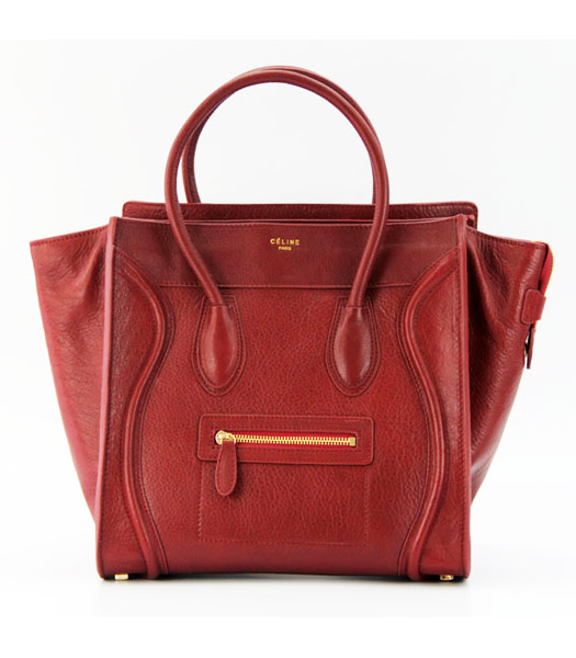 Celine Boston 30cm Smile Tote Handbag Jujube Red Oil Wax Leather
