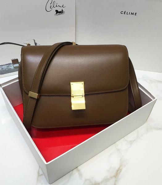 Celine Brown Original Plain Veins Real Leather Medium Classic Box Bag
