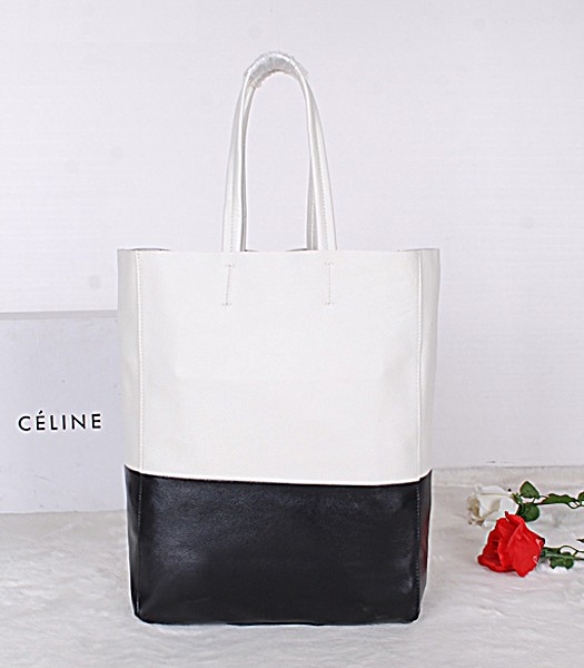 Celine Cabas White/Black Leather Shopping Bag 5545
