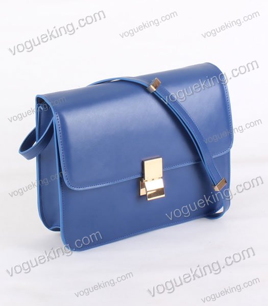 Celine Classic Box Medium Flap Bag Blue Snake Veins Calfskin-1