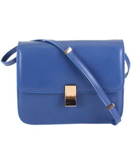 Celine Classic Box Medium Flap Bag Blue Snake Veins Calfskin