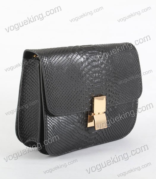 Celine Classic Box Small Flap Bag Black Snake Veins Calfskin-1