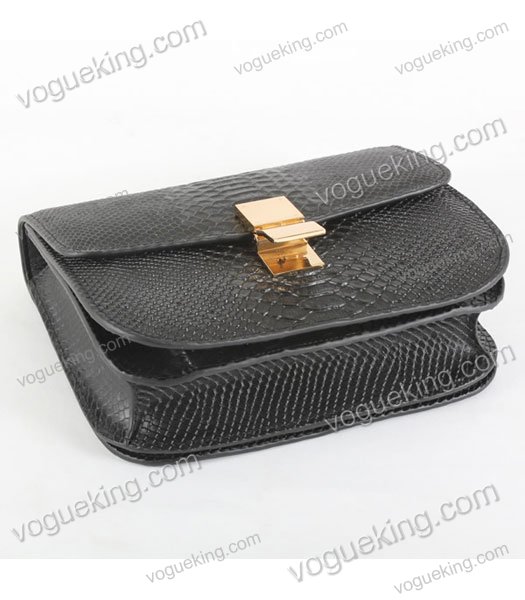 Celine Classic Box Small Flap Bag Black Snake Veins Calfskin-4