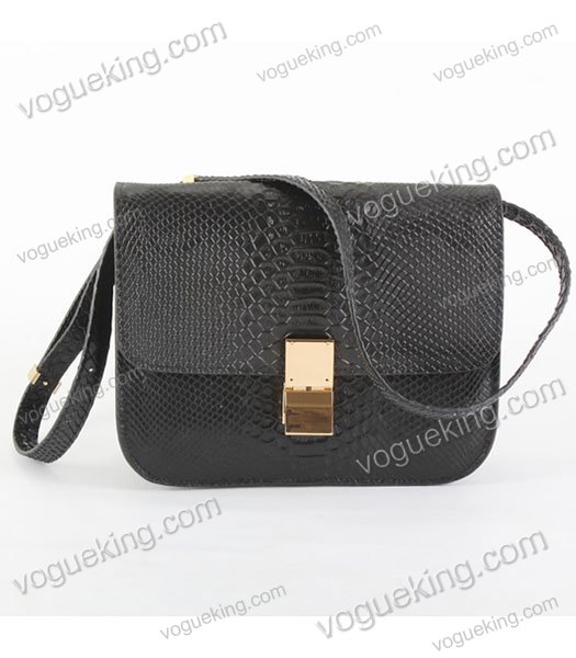 Celine Classic Box Small Flap Bag Black Snake Veins Calfskin-5