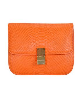 Celine Classic Box Small Flap Bag Orange Snake Veins Calfskin