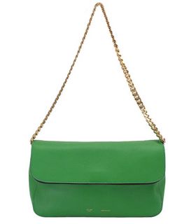 Celine Classic Flap Evening Clutch Bag Green Imported Leather